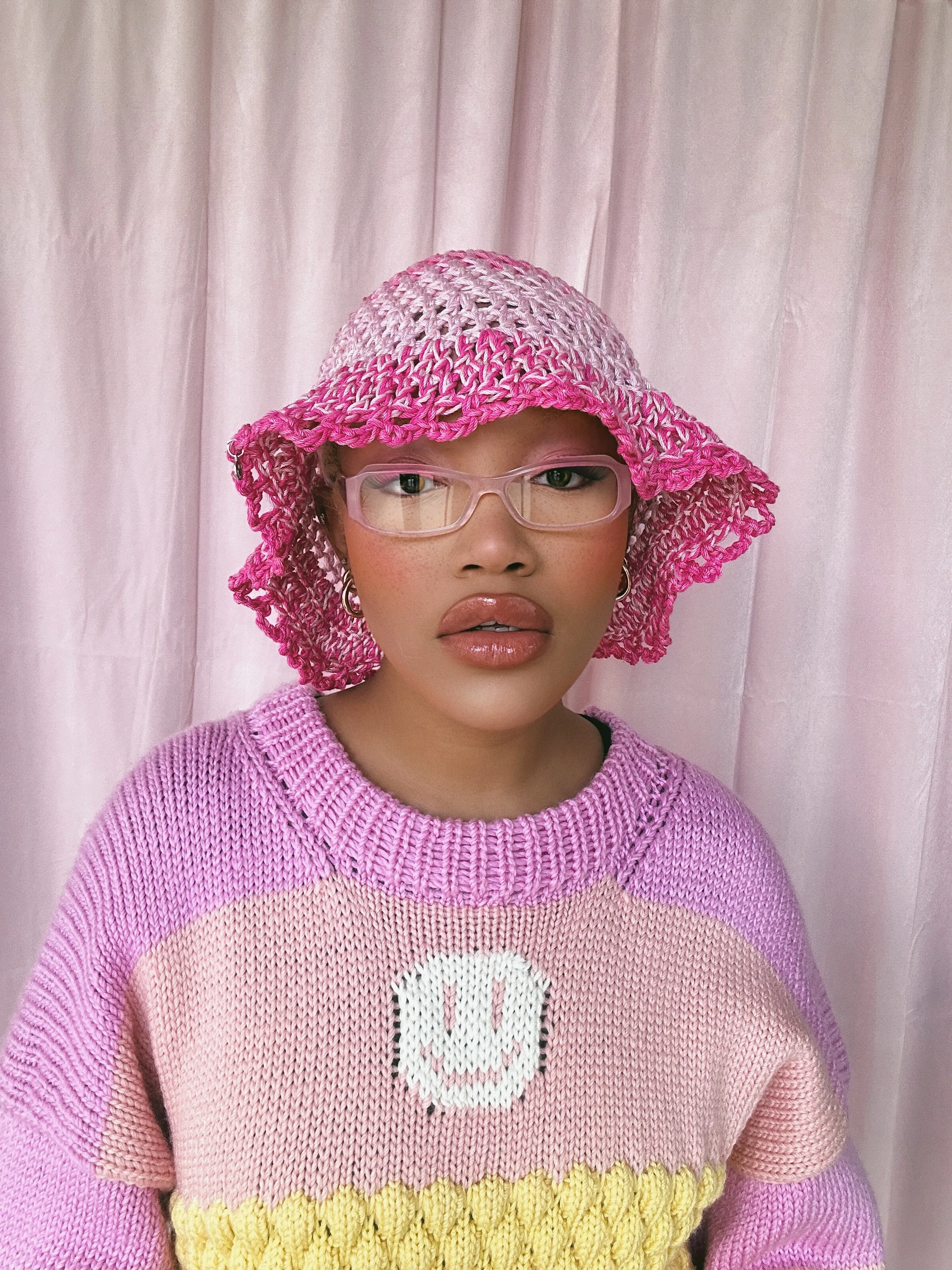 (1 Of 1) Pink Crochet Hat - READY TO SHIP