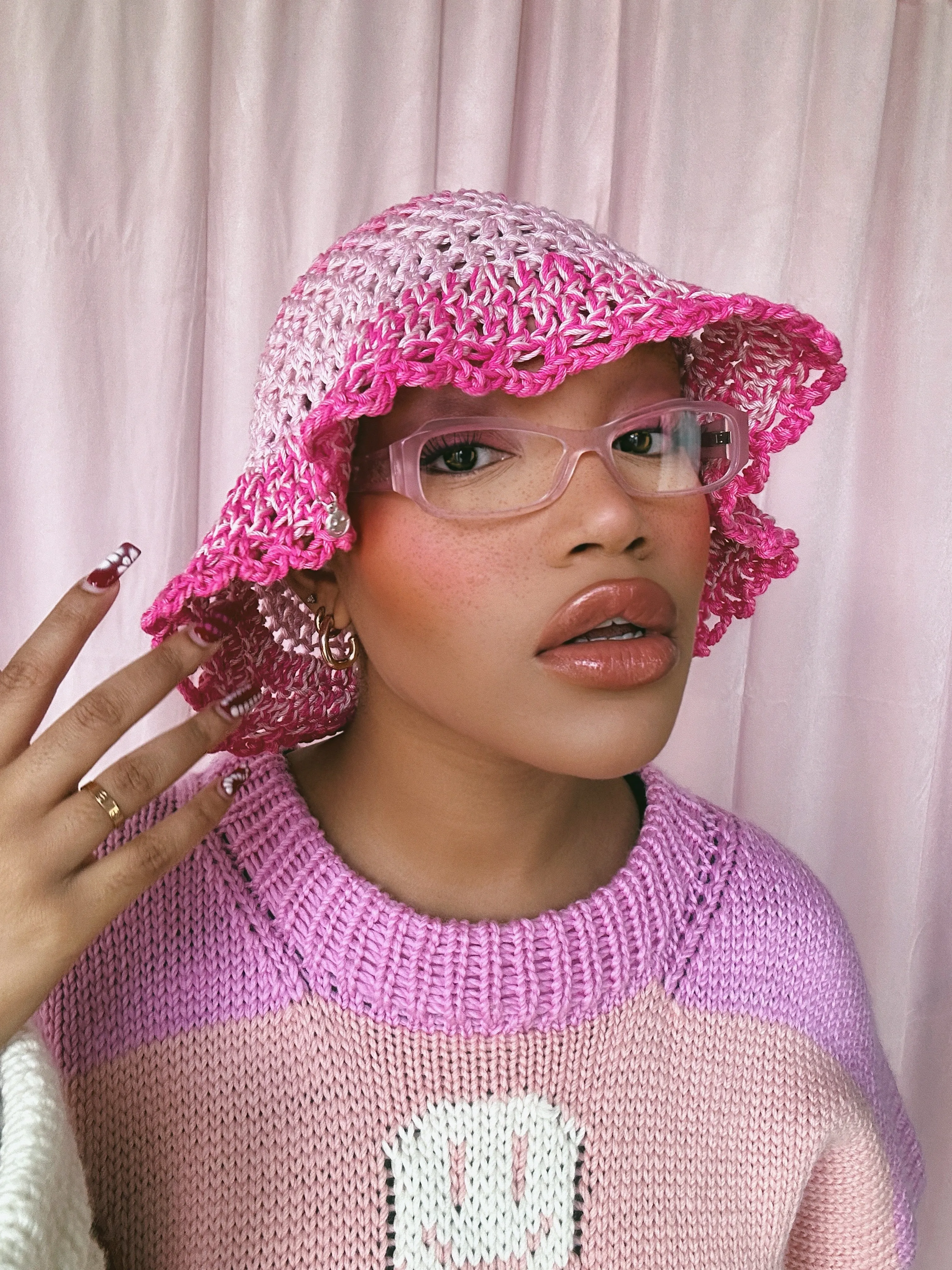 (1 Of 1) Pink Crochet Hat - READY TO SHIP