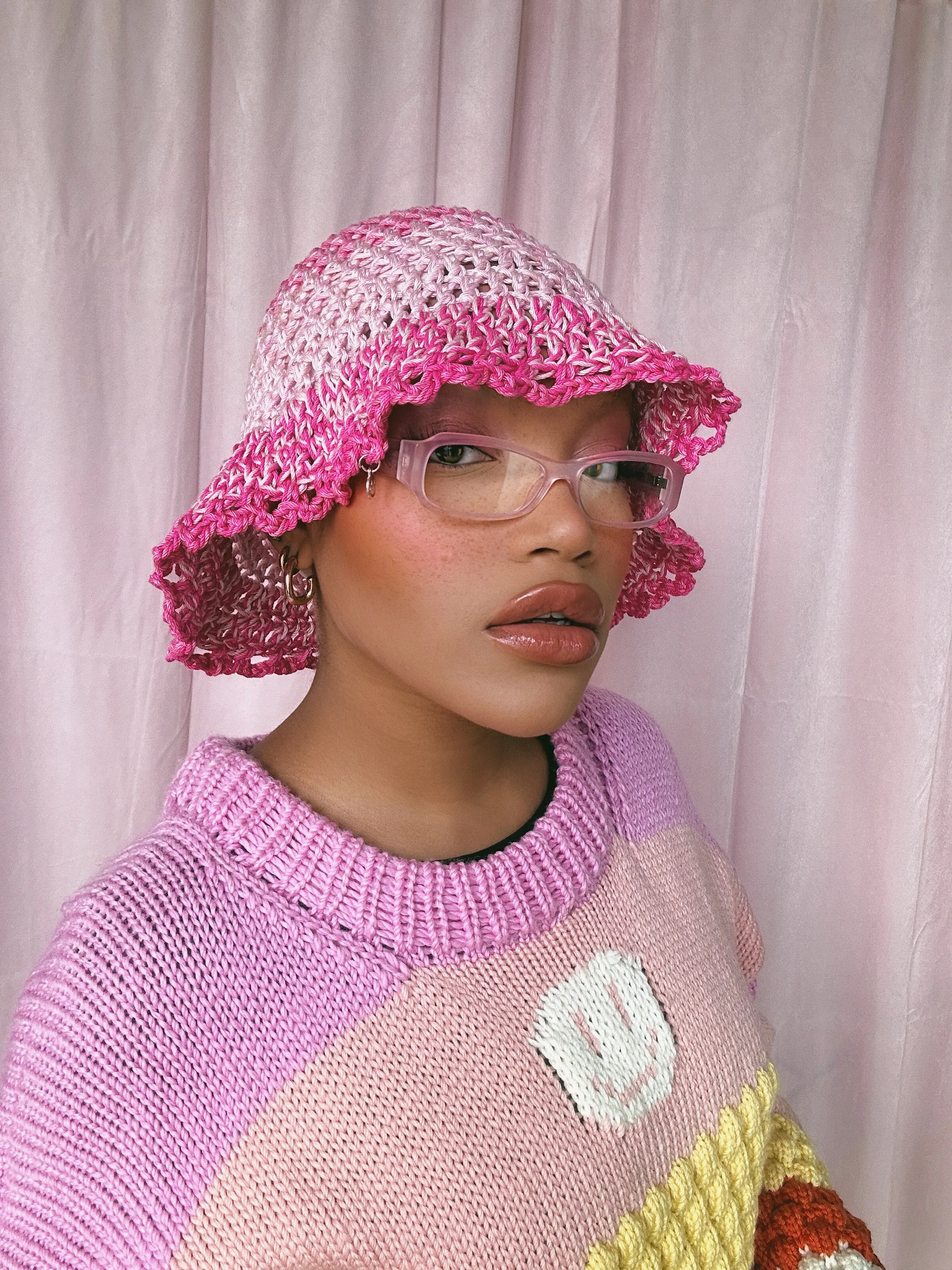 (1 Of 1) Pink Crochet Hat - READY TO SHIP