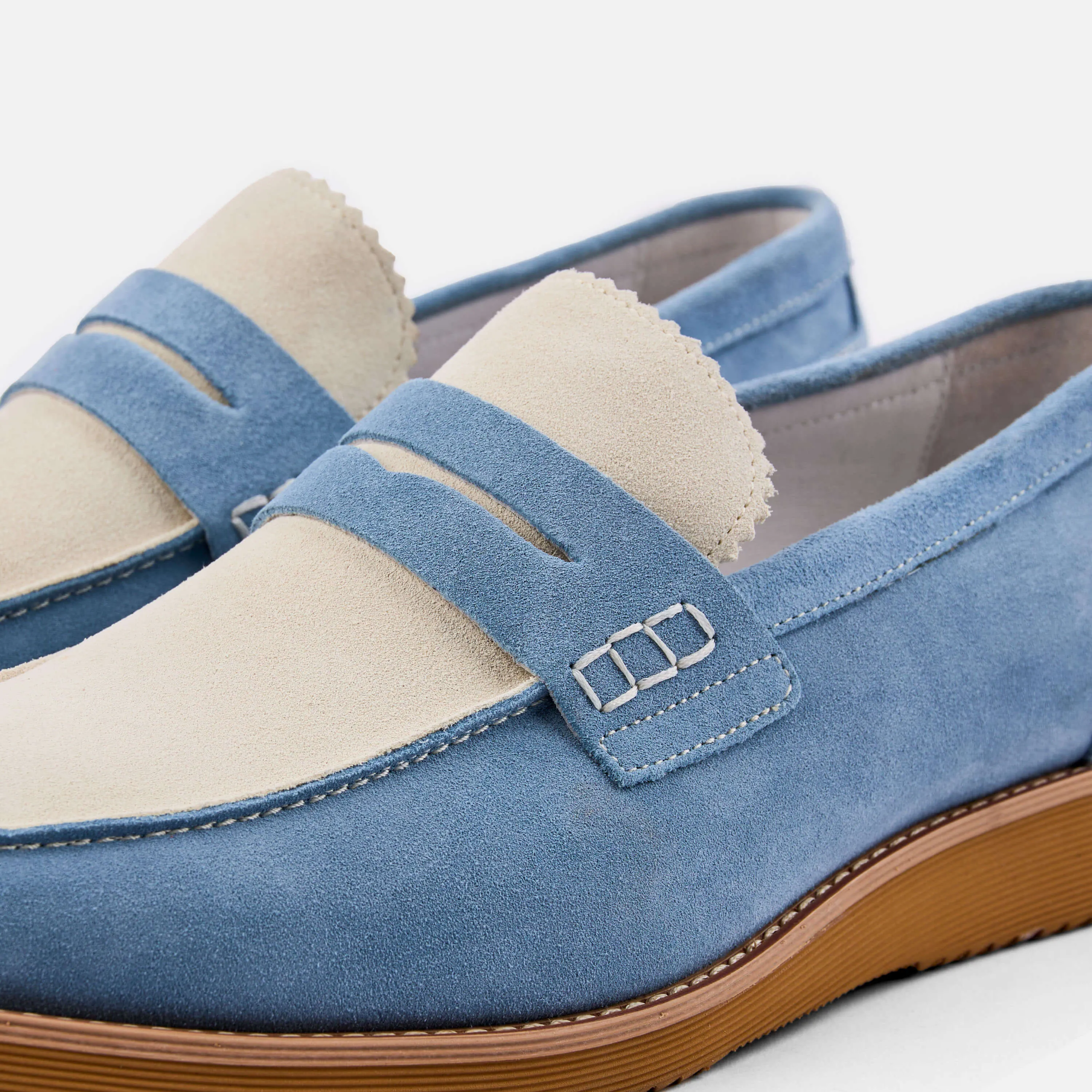 Abe Baby Blue Suede Penny Loafers