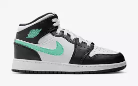 Air Jordan 1 Mid Grade School Lifestyle Shoes (White/Green Glow/Black)