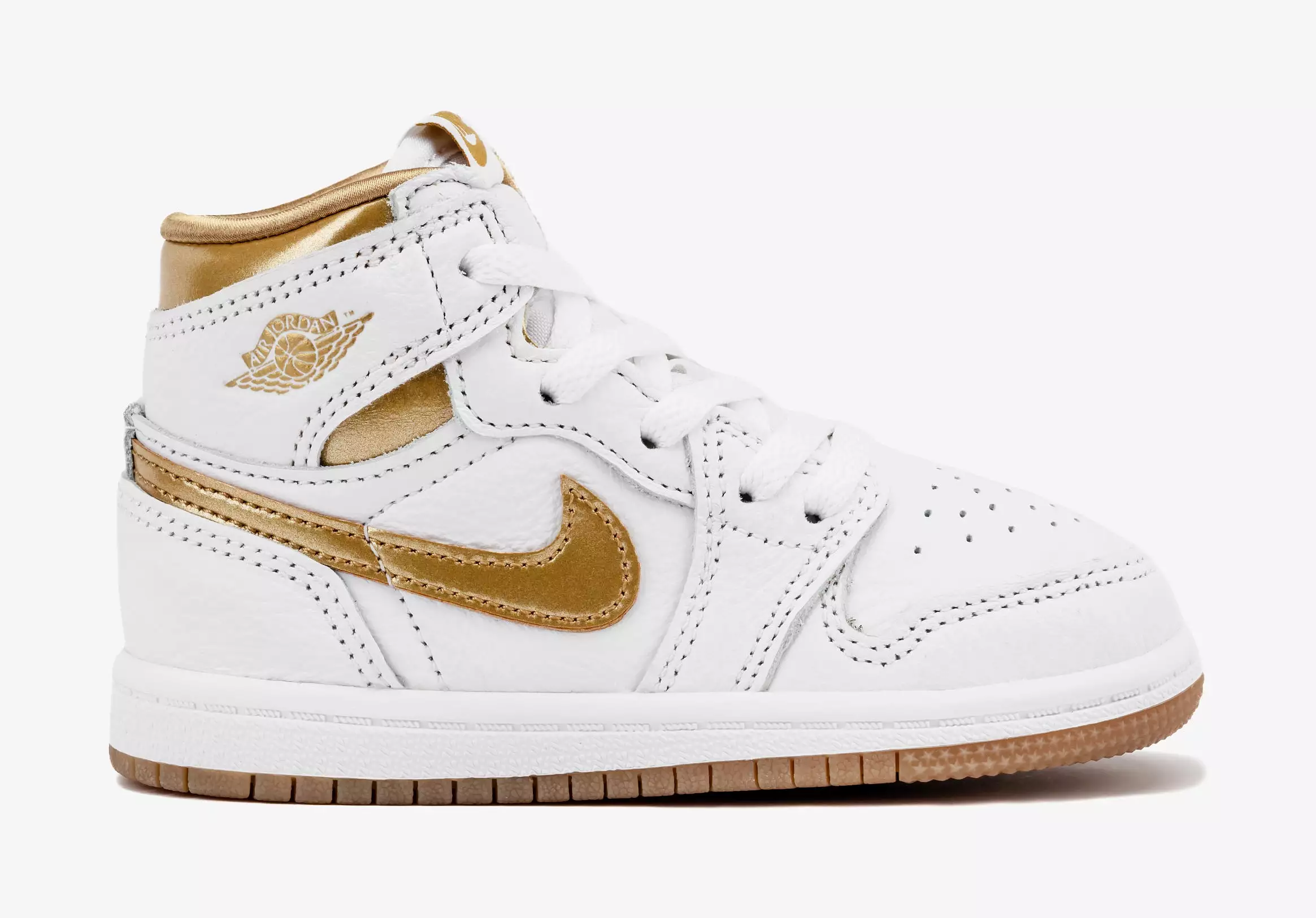 Air Jordan 1 Retro High OG White and Gold Infant Toddler Lifestyle Shoes (White/Metallic Gold/Light Brown)