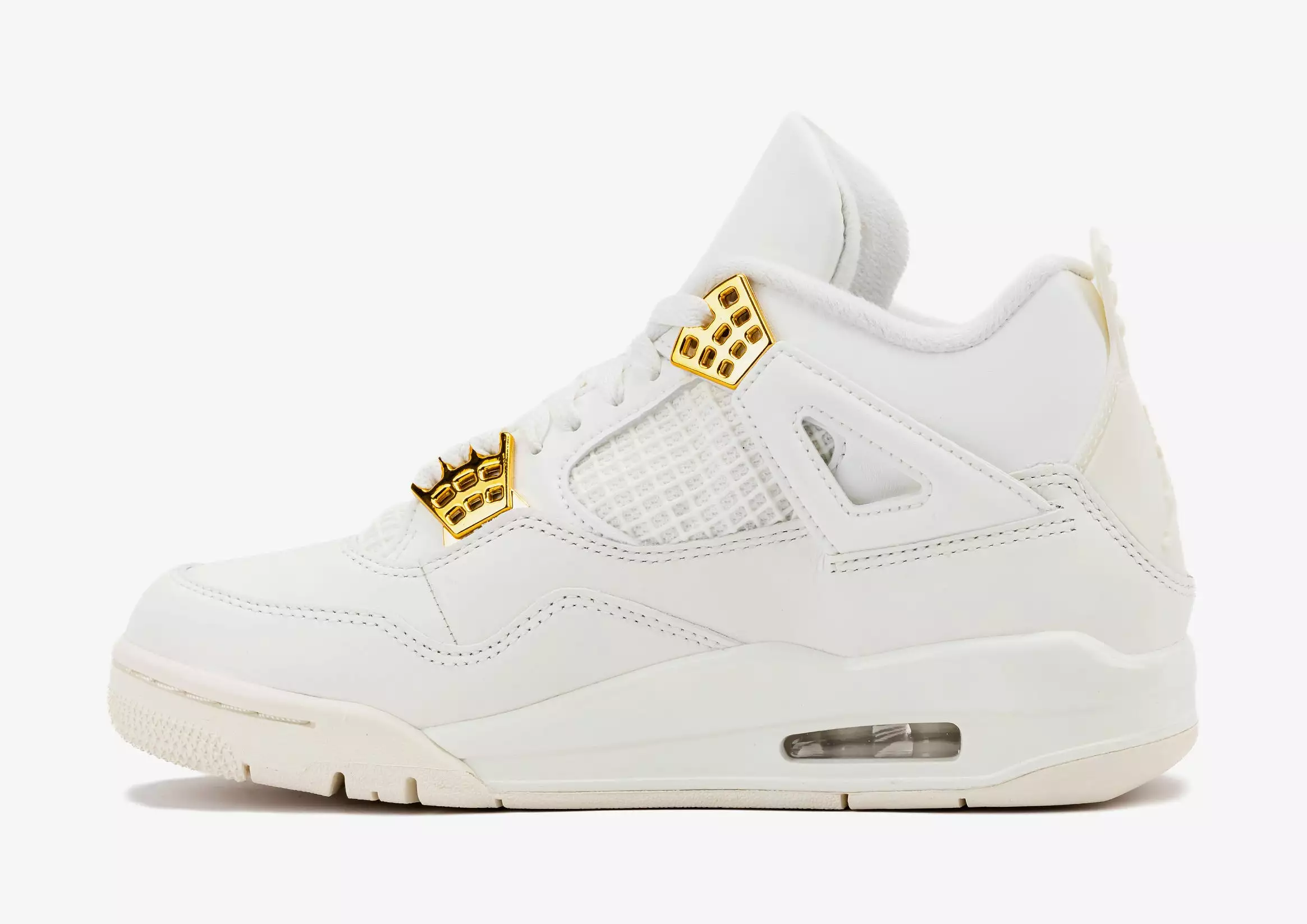 Air Jordan 4 Retro White and Gold Womens Lifestyle Shoes (Sail/Metallic Gold/Black) Limit One Per Customer