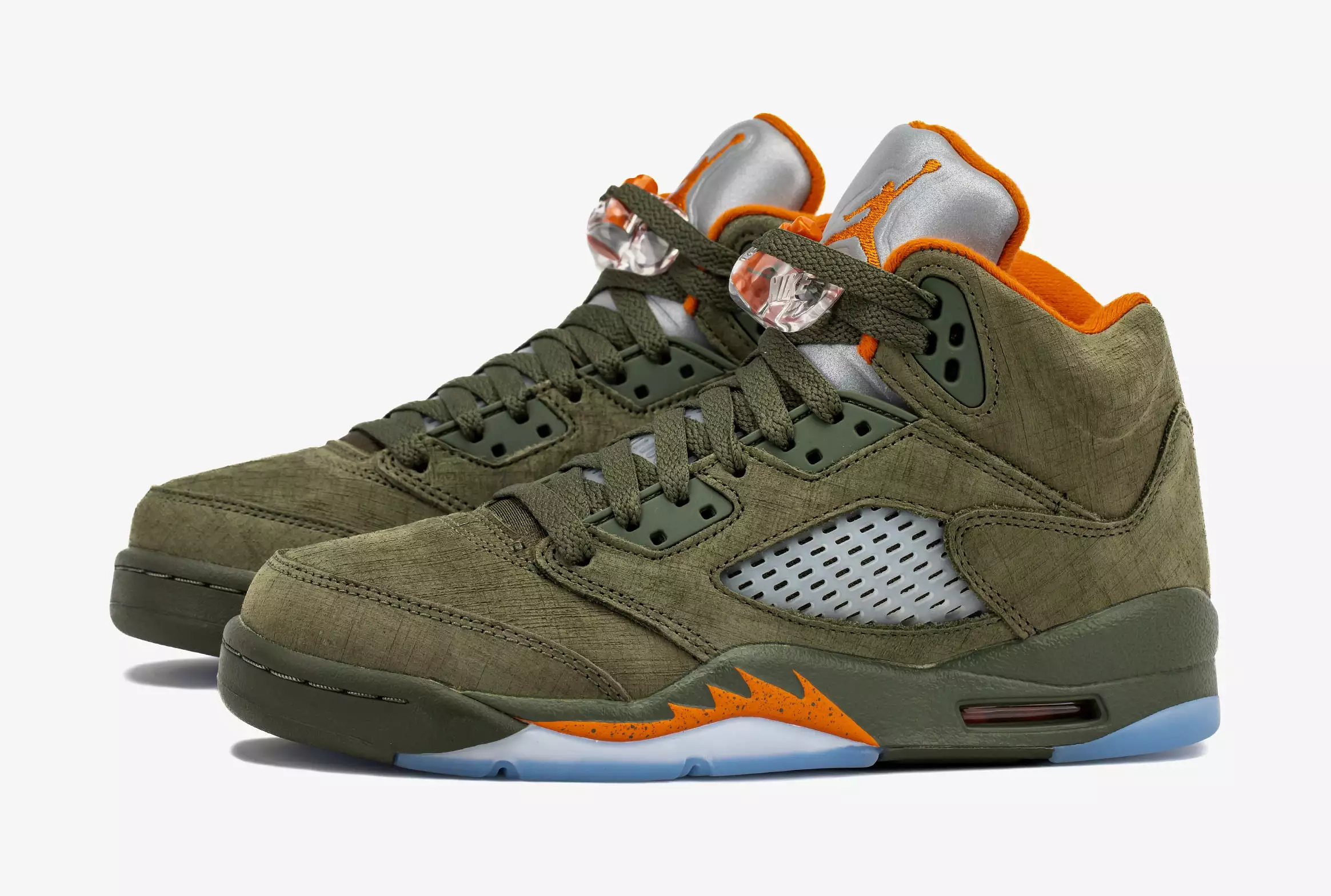 Air Jordan 5 Retro Grade School Lifestyle Shoes (Army Olive/Solar Orange)