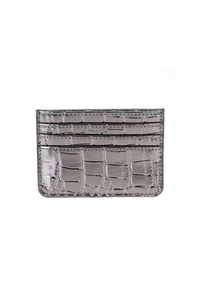 Aria Card Holder-Pewter Croc