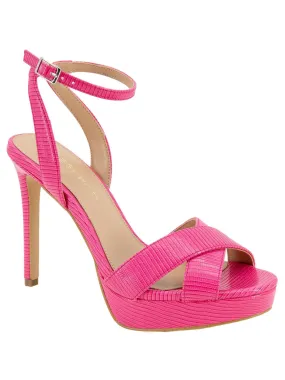 BCBGENERATION Womens Pink Geometric 1-1/2 Platform Ankle Strap Padded Niada Round Toe Stiletto Buckle Heeled