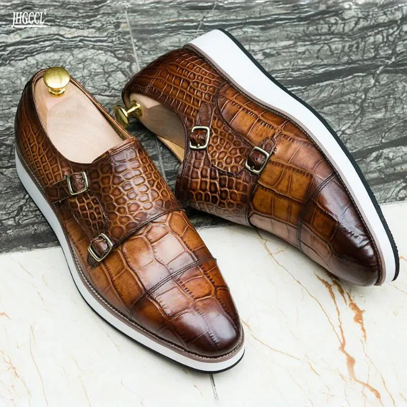 Causal Men's Genuine Leather Crocodile Pattern Slip-On Formal Shoes