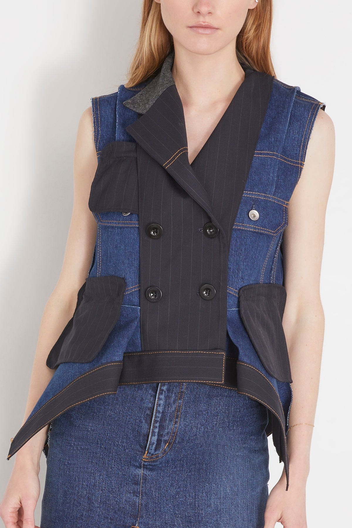 Chalk Stripe Bonding Vest in Navy