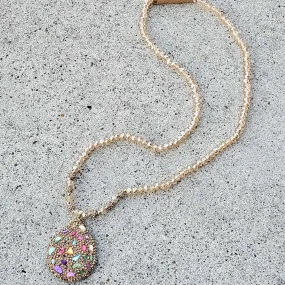 Cosmic Teardrop Cream Beaded Long Necklace