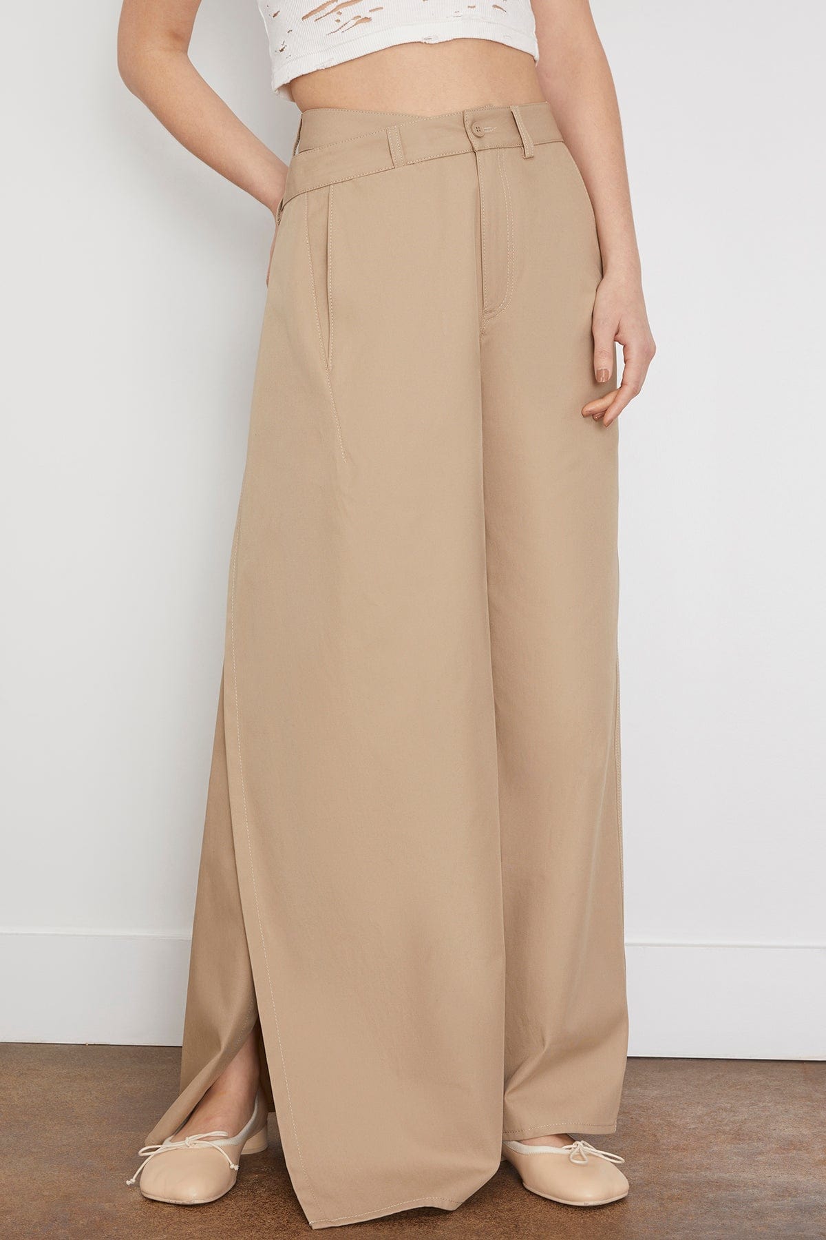 Cotton Gabardine Trousers in Sand Beige