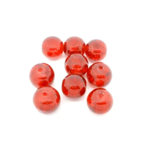 Crackle Glass Beads, Round, Transparent, Red, 6mm