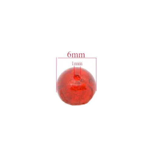 Crackle Glass Beads, Round, Transparent, Red, 6mm