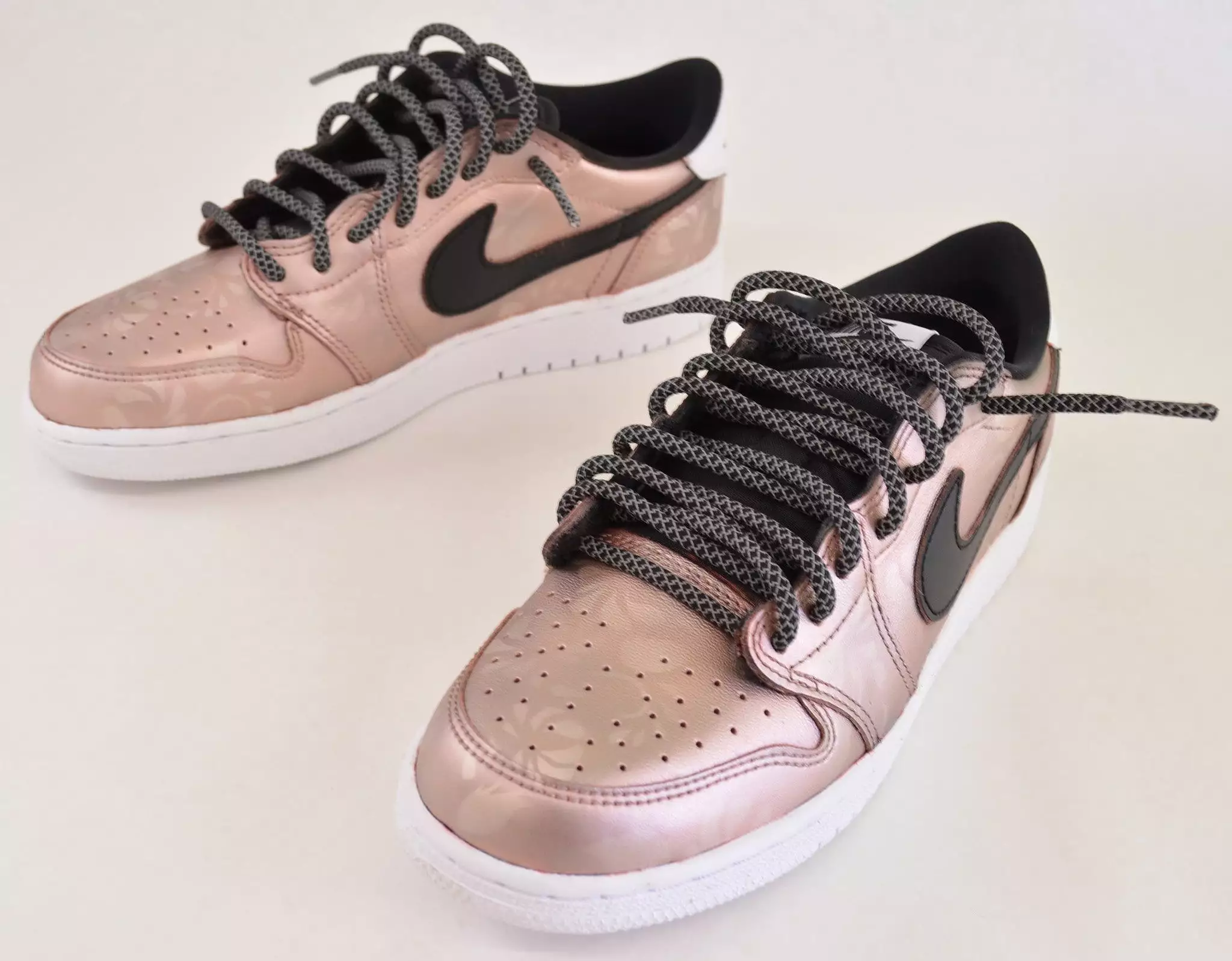 Custom Nike Rose Gold Jordan Retro 1 Low OG Sneakers - Hand Painted