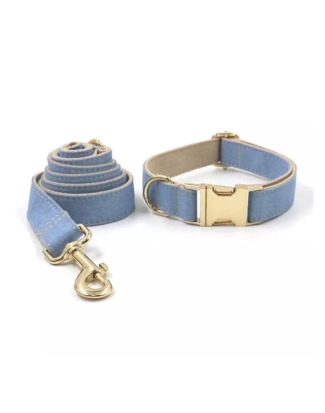 Denim Gold Dog Pets Harness Collar And Leash Set