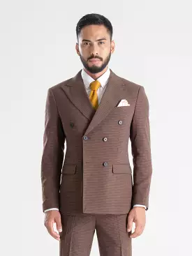 Double Breasted Suit Blazer - Coffee Plaid (Peak Lapel)