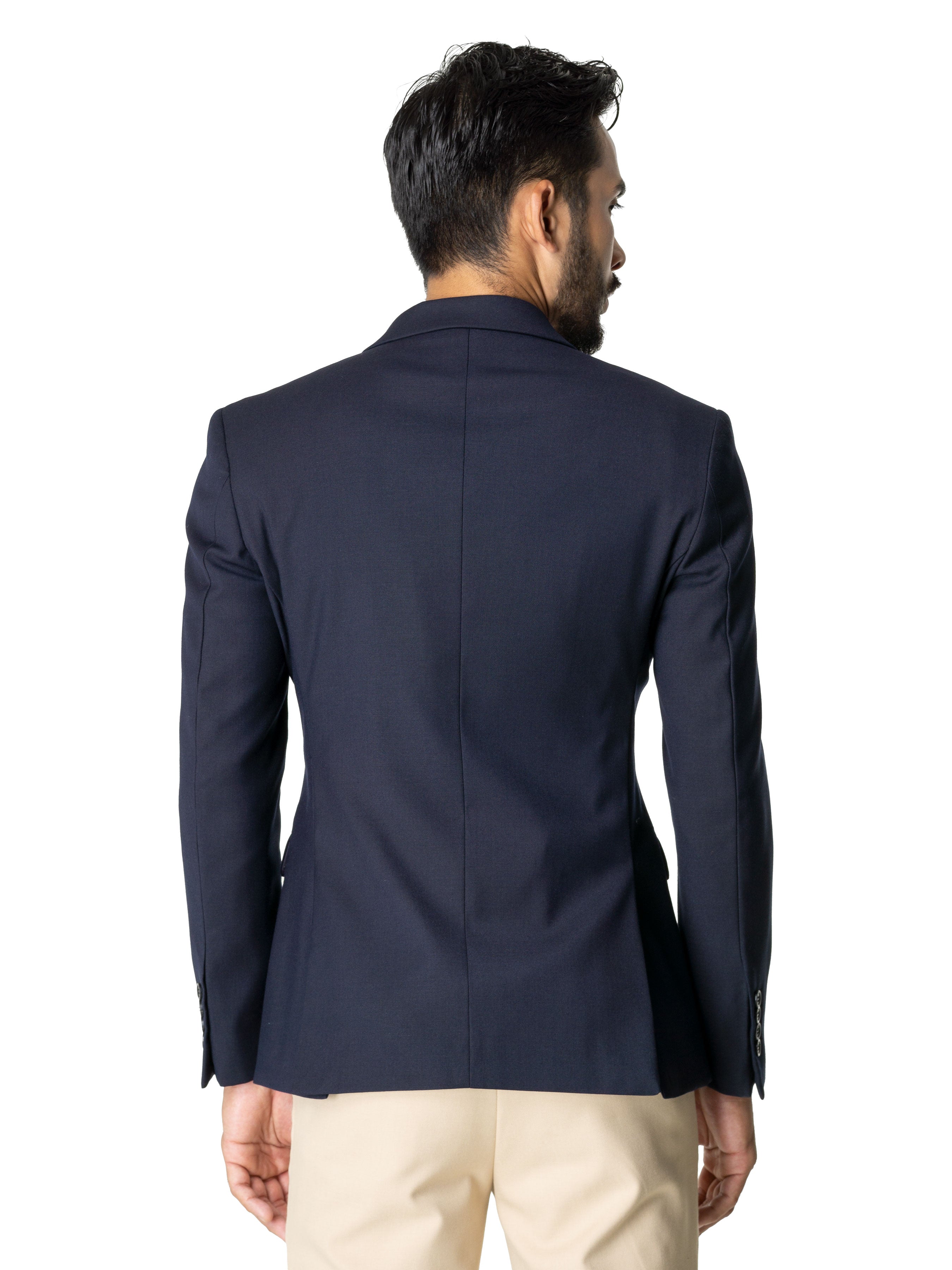 Double Breasted Suit Blazer - Deep Blue Plain (Peak Lapel)