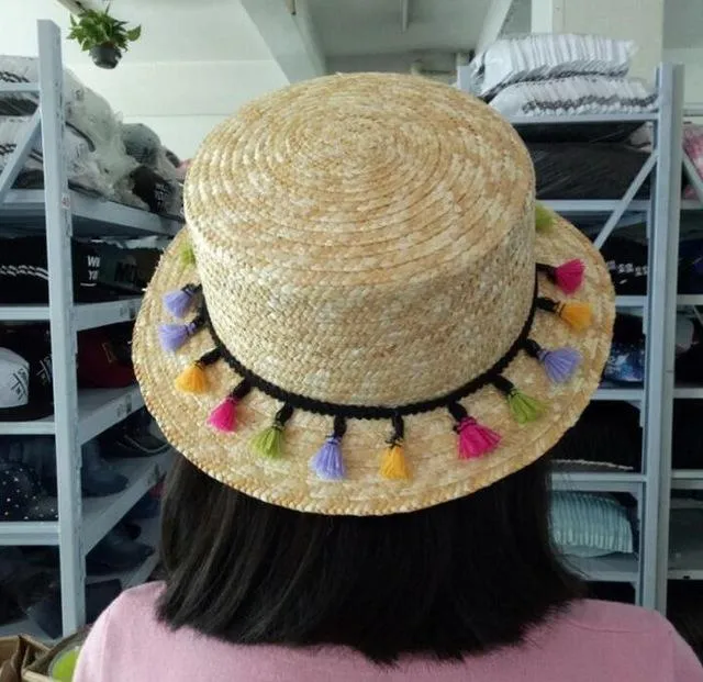 Fashion Wheat Panama Women's Straw Boater Sun Hats for Summer