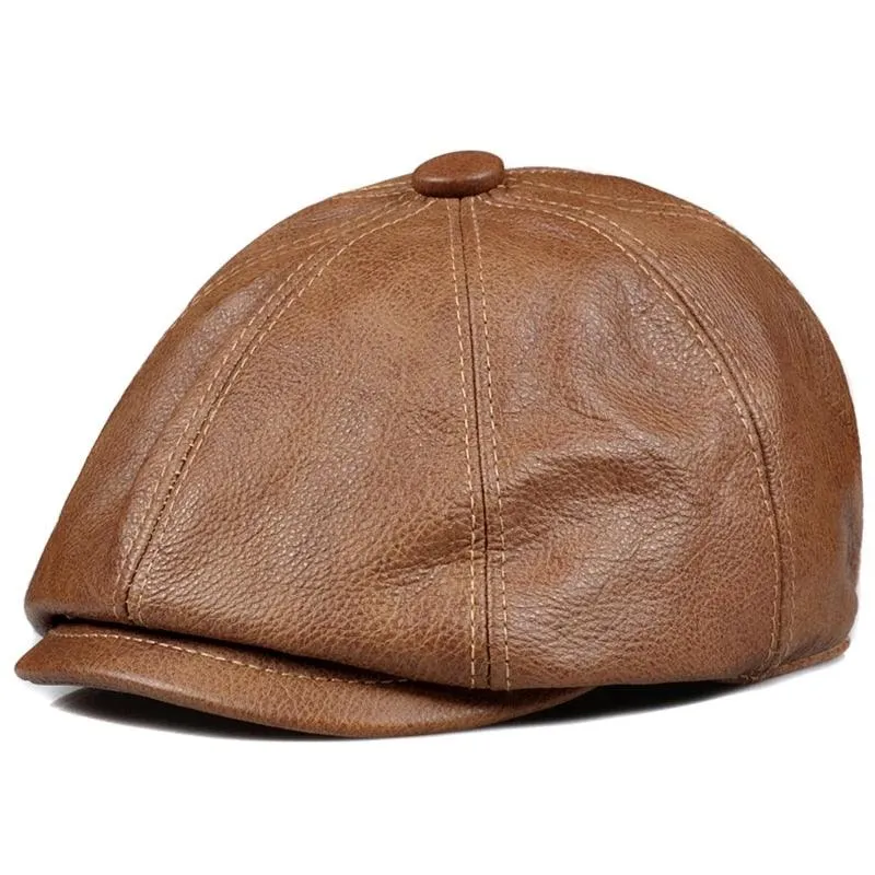 Genuine Leather Octagonal Cap - Warm Hat