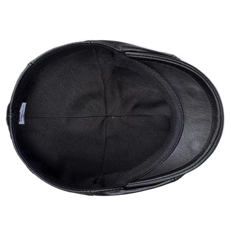 Genuine Leather Octagonal Cap - Warm Hat