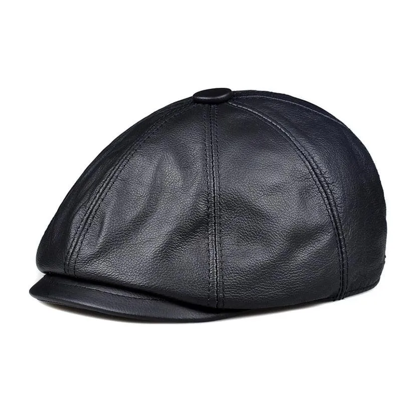 Genuine Leather Octagonal Cap - Warm Hat