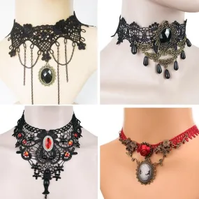 Gothic Chokers Black Beaded Flowers Sexy Lace Neck Choker