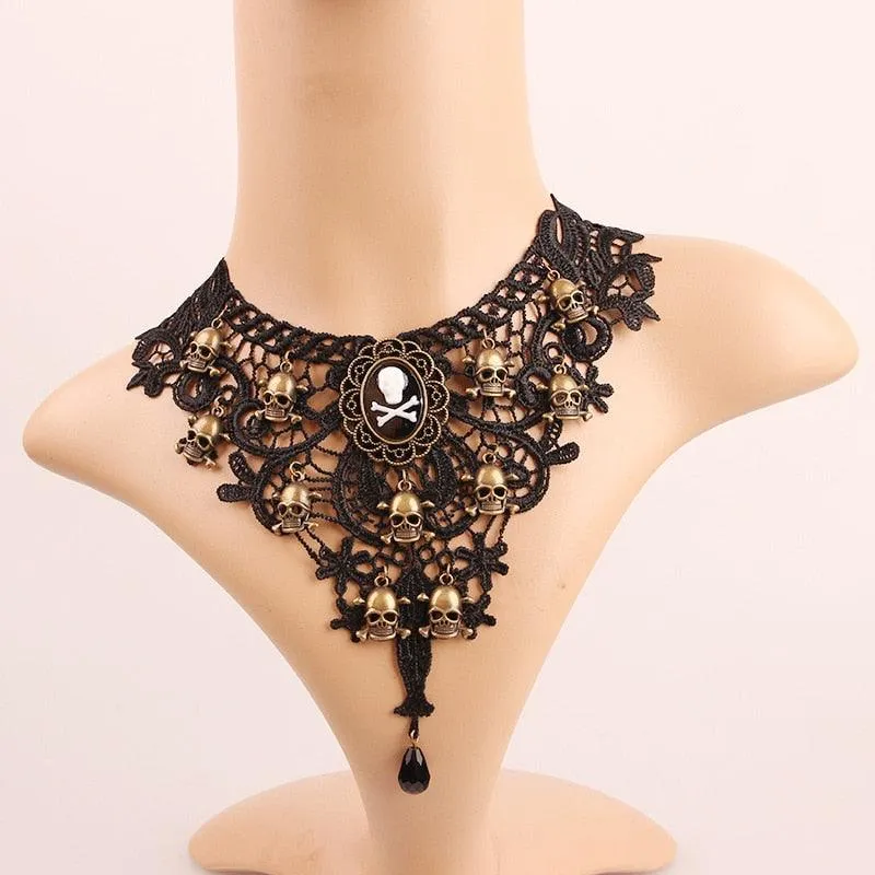 Gothic Chokers Black Beaded Flowers Sexy Lace Neck Choker