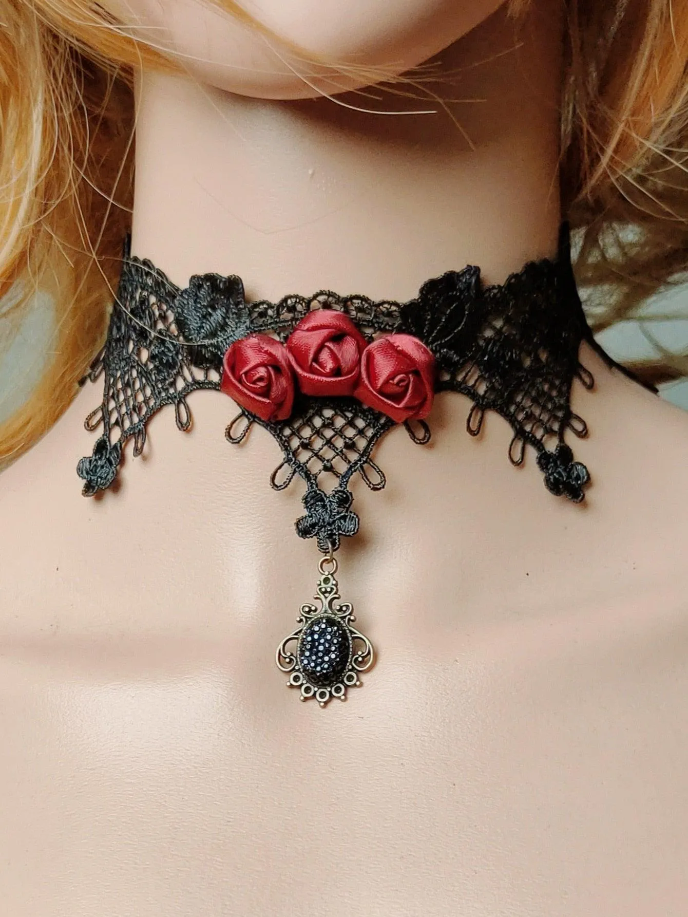 Gothic Chokers Black Beaded Flowers Sexy Lace Neck Choker