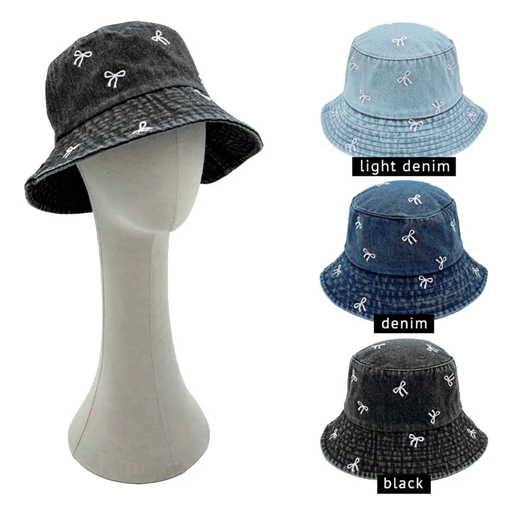 iLLASPARKZ Embroidered Bow Denim Bucket Hat