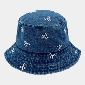 iLLASPARKZ Embroidered Bow Denim Bucket Hat