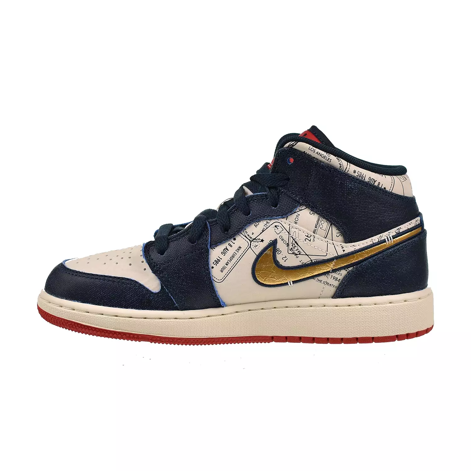 Jordan 1 Mid SE (GS) Big Kid's Shoes Armoury Navy-Pale Ivory-Red-Metallic Gold