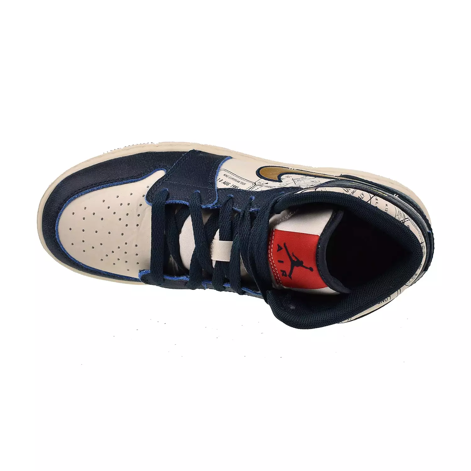 Jordan 1 Mid SE (GS) Big Kid's Shoes Armoury Navy-Pale Ivory-Red-Metallic Gold