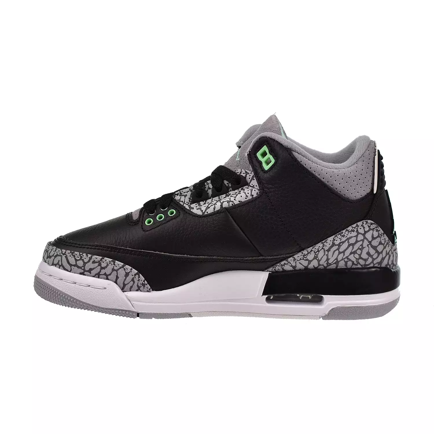 Jordan 3 Retro (GS) Big Kids' Shoes Black-Wolf Grey-White-Green Glow