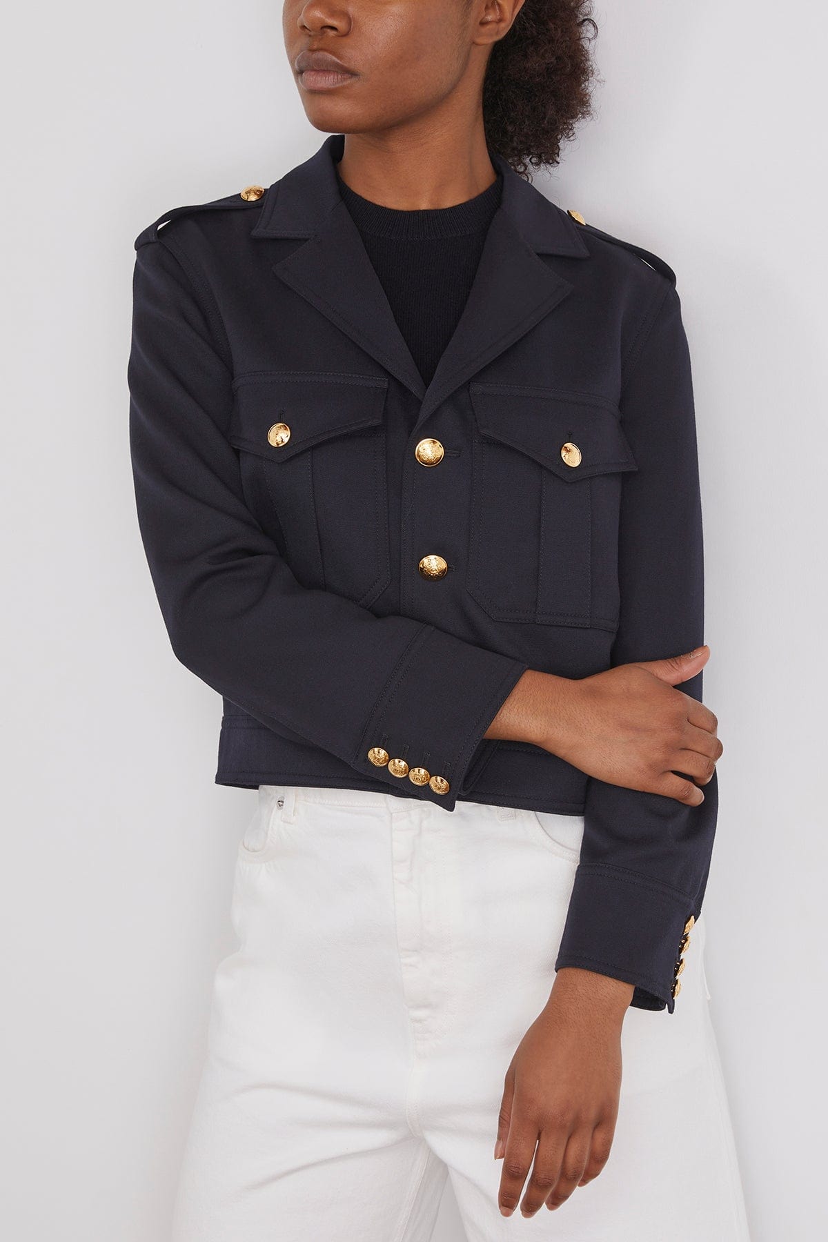 Lourdes Cropped Military Blazer in Midnight