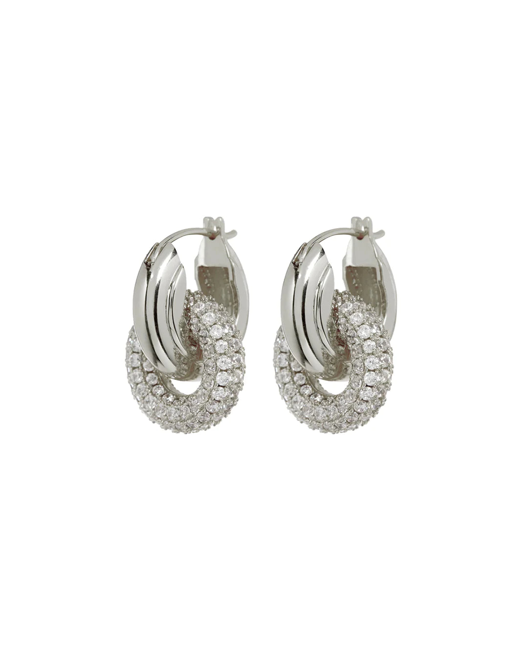 LUV AJ PAVE INTERLOCK HOOPS- SILVER