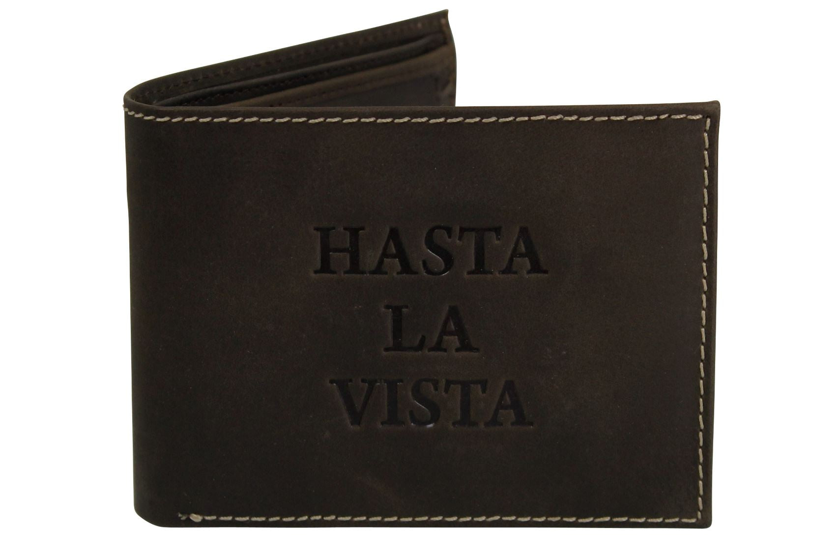 Mens Genuine Leather Wallet by Xact Clothing Embossed Hasta La Vista