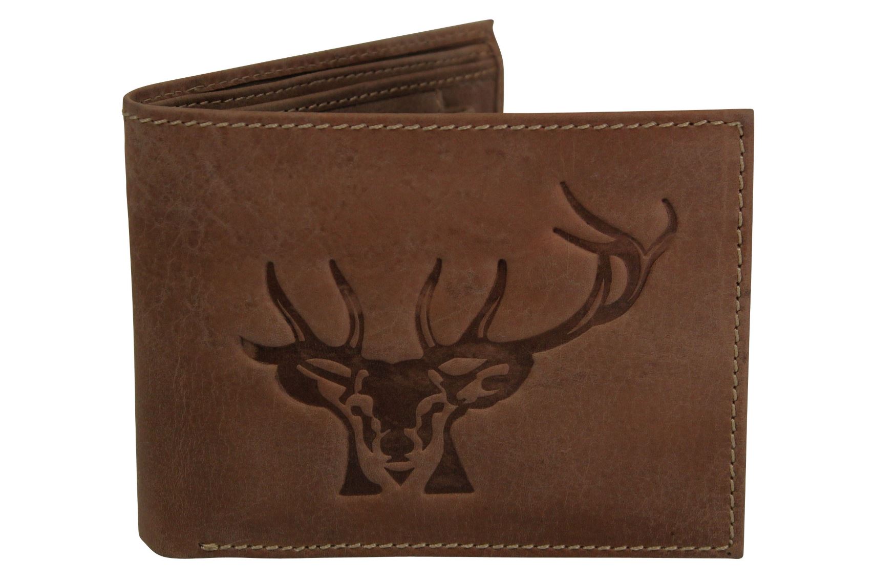 Mens Genuine Leather Wallet by Xact Clothing Embossed Stags Head