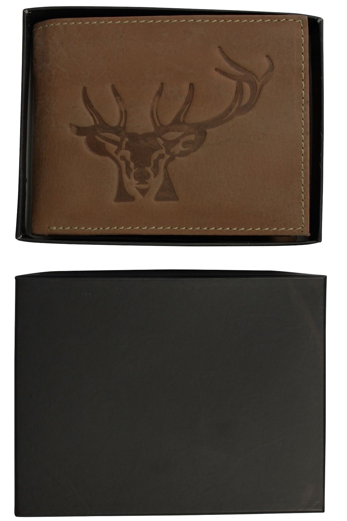 Mens Genuine Leather Wallet by Xact Clothing Embossed Stags Head