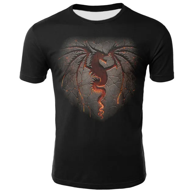 Mens T Shirt Summer Casual O-Neck Short Sleeve Tops Tees Cool Dragons Print T-shirt Streetwear Funny Male Clothing