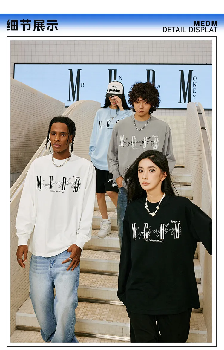 MR. ENJOY DA MONEY  |Unisex Street Style Long Sleeves Plain Oversized Logo Tops