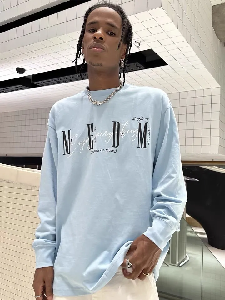 MR. ENJOY DA MONEY  |Unisex Street Style Long Sleeves Plain Oversized Logo Tops