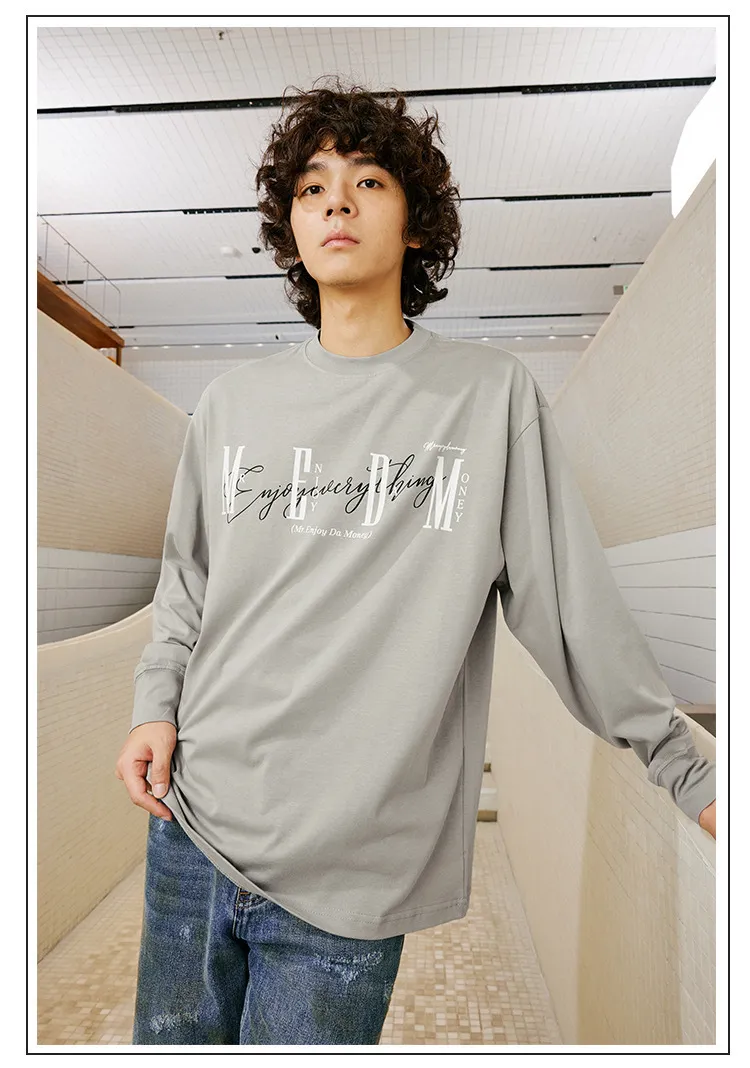 MR. ENJOY DA MONEY  |Unisex Street Style Long Sleeves Plain Oversized Logo Tops