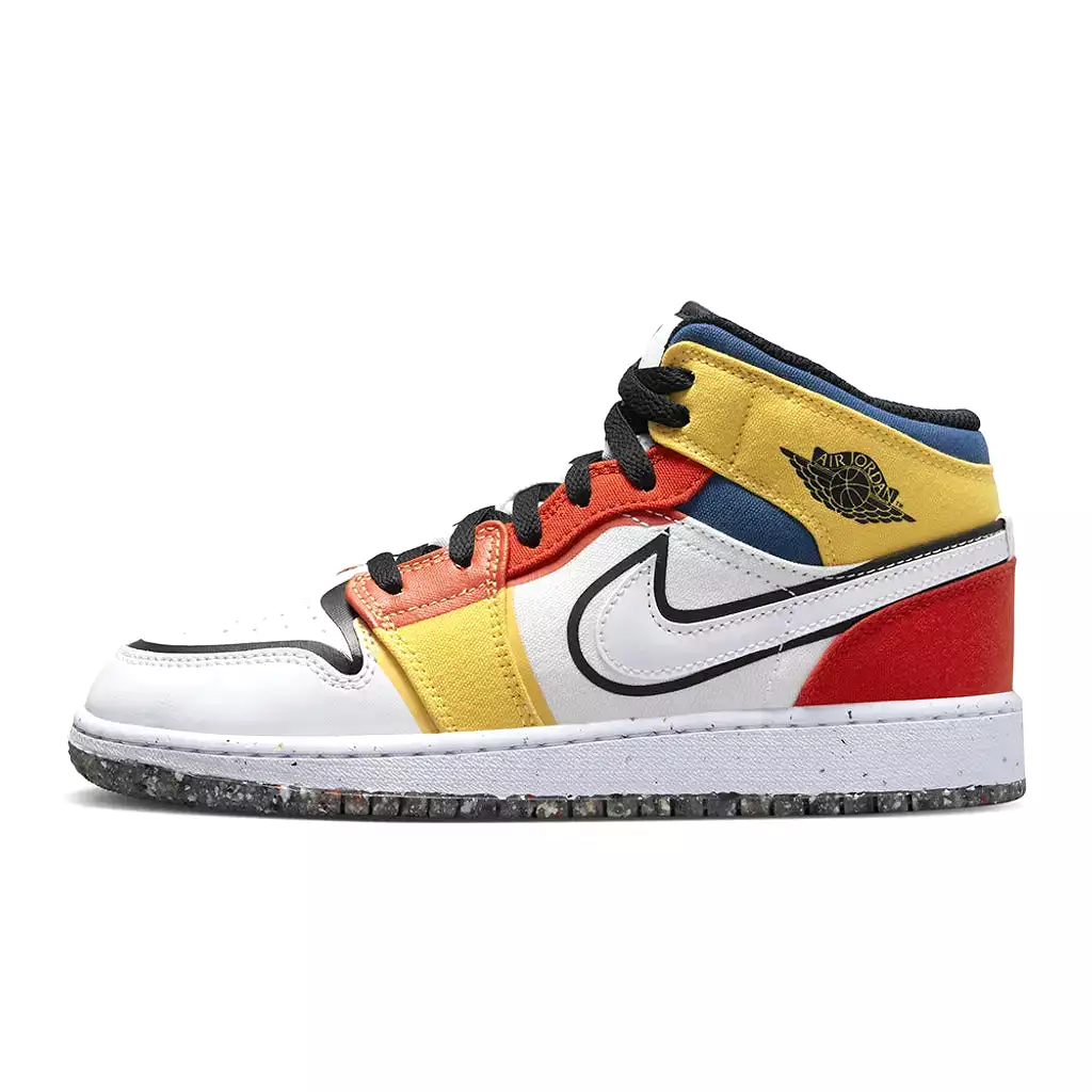 Nike Kid's Air Jordan 1 Mid Shoes - White / Black / Red / Yellow / Blue