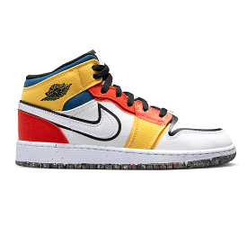 Nike Kid's Air Jordan 1 Mid Shoes - White / Black / Red / Yellow / Blue