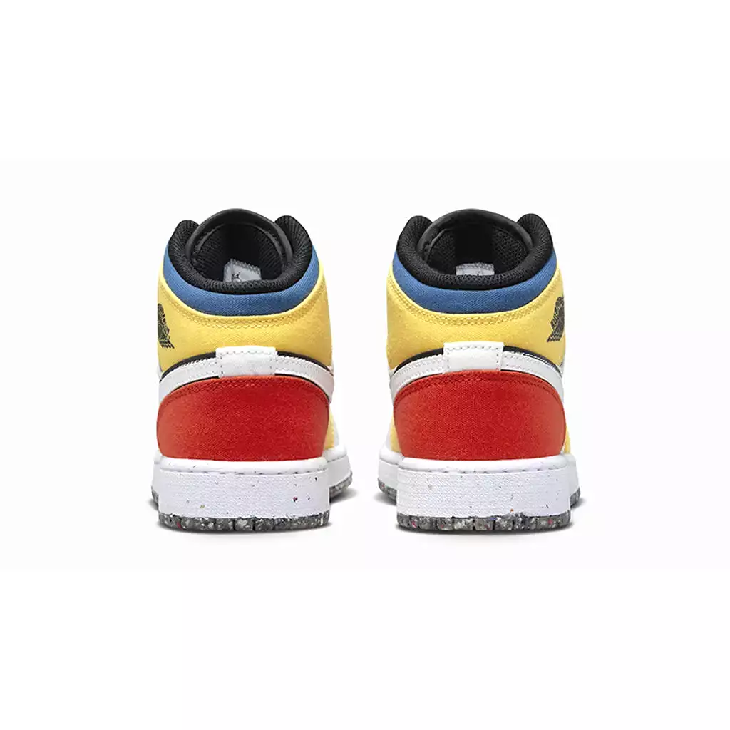 Nike Kid's Air Jordan 1 Mid Shoes - White / Black / Red / Yellow / Blue