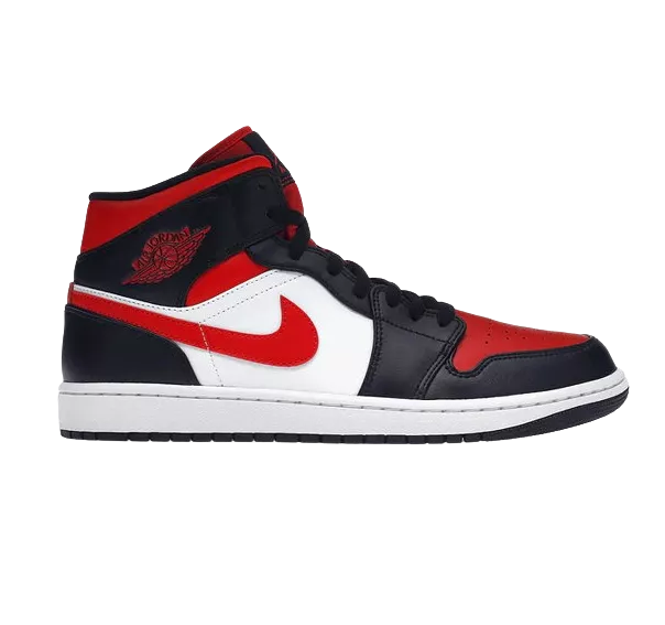 Nike Kid's Jordan 1 Mid Shoes - Black / Fire Red / White