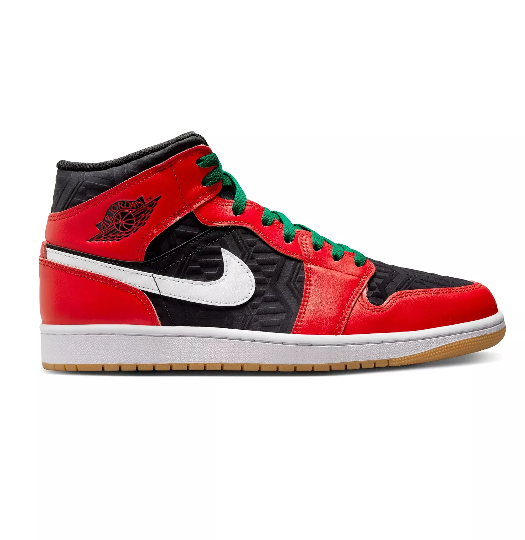 Nike Men's Air Jordan 1 Mid SE Shoes - Black / White / Malachite / Fire Red