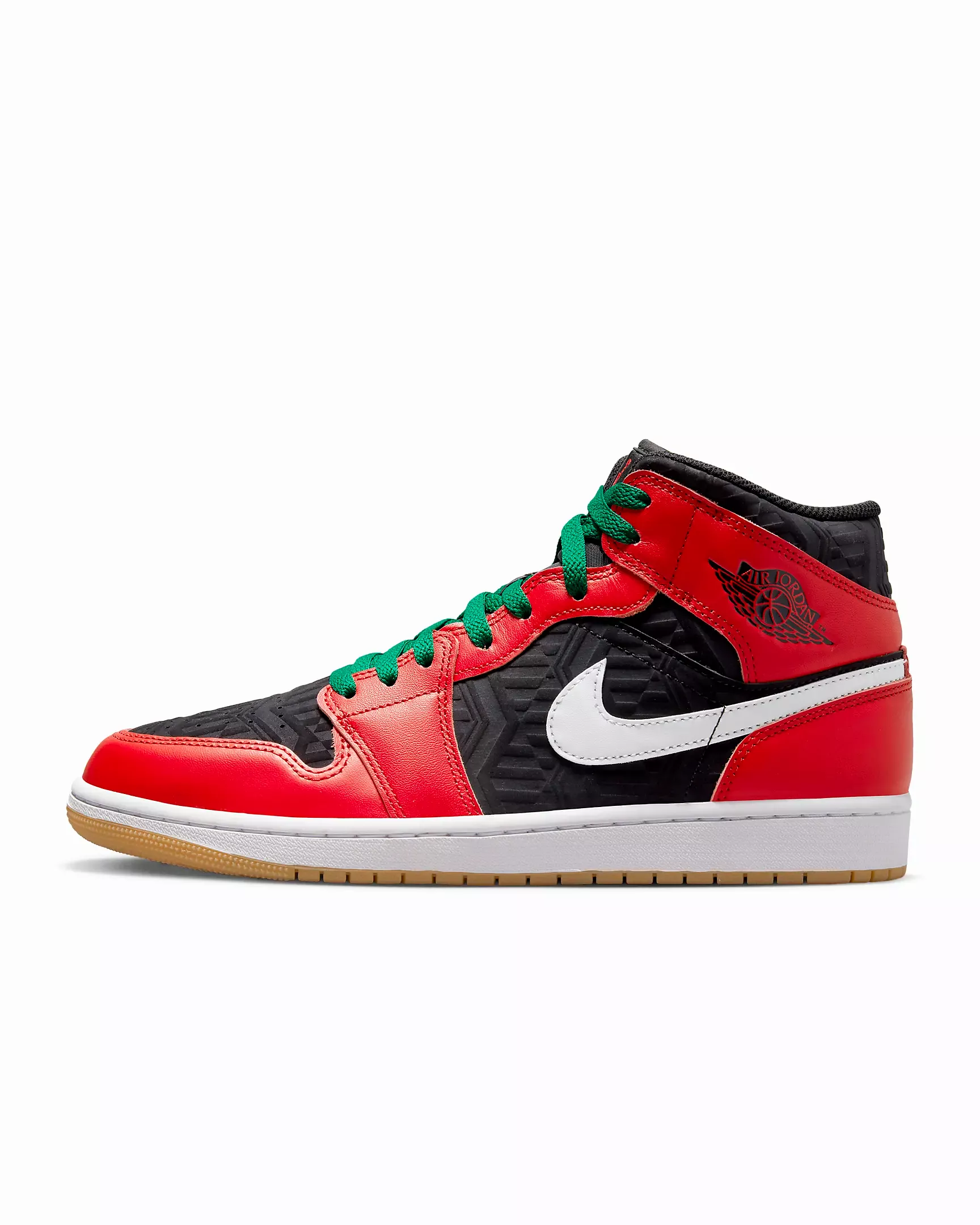 Nike Men's Air Jordan 1 Mid SE Shoes - Black / White / Malachite / Fire Red