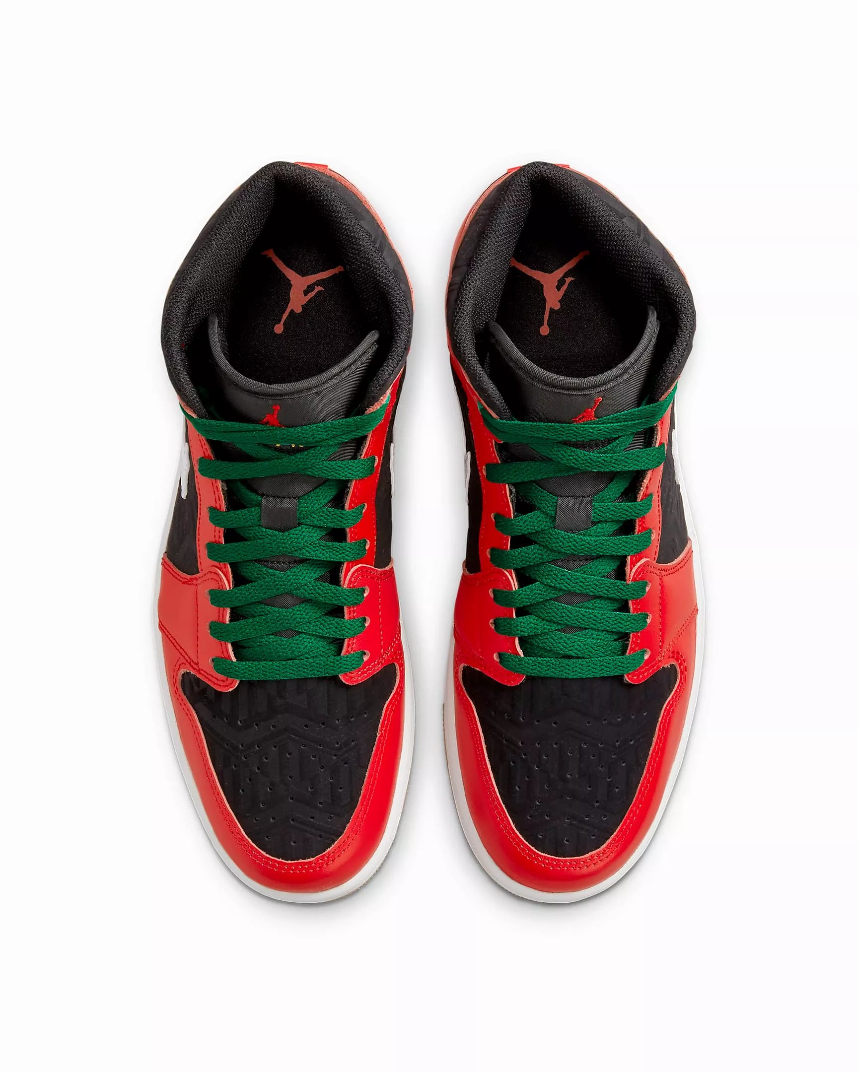 Nike Men's Air Jordan 1 Mid SE Shoes - Black / White / Malachite / Fire Red