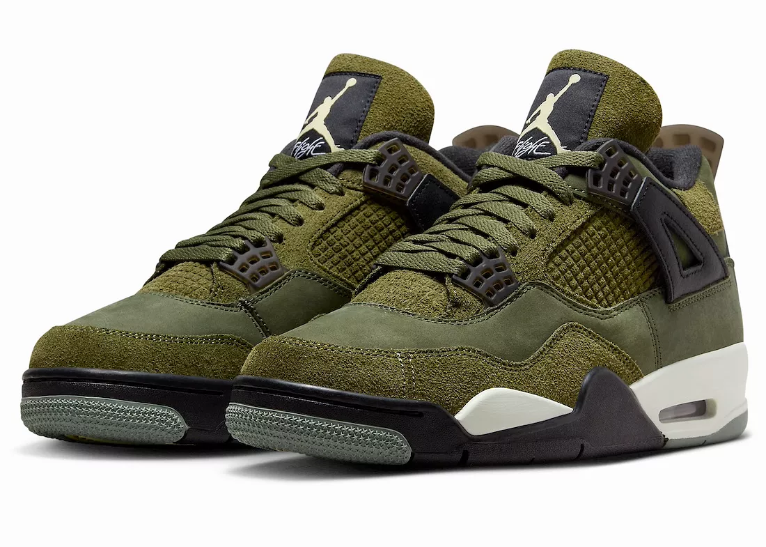 Nike Men's Jordan 4 Retro SE Shoes - Medium Olive / Pale Vanilla / Khaki / Black / Sail