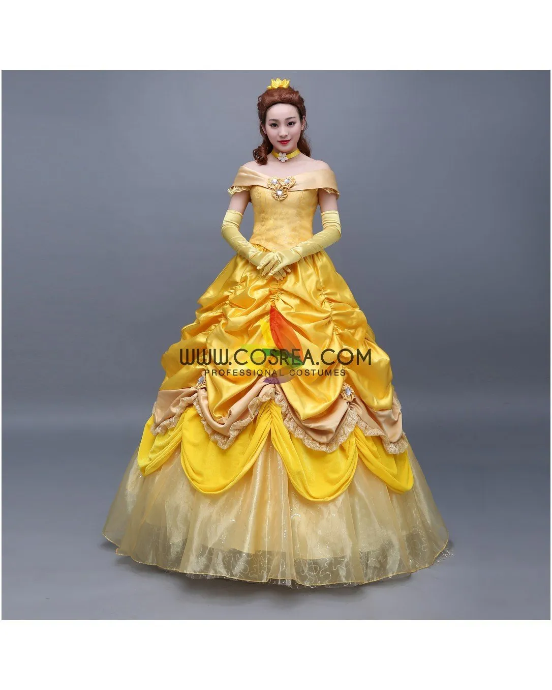 Princess Belle Classic Floral Brocade Tiered Beauty And Beast Cosplay Costume